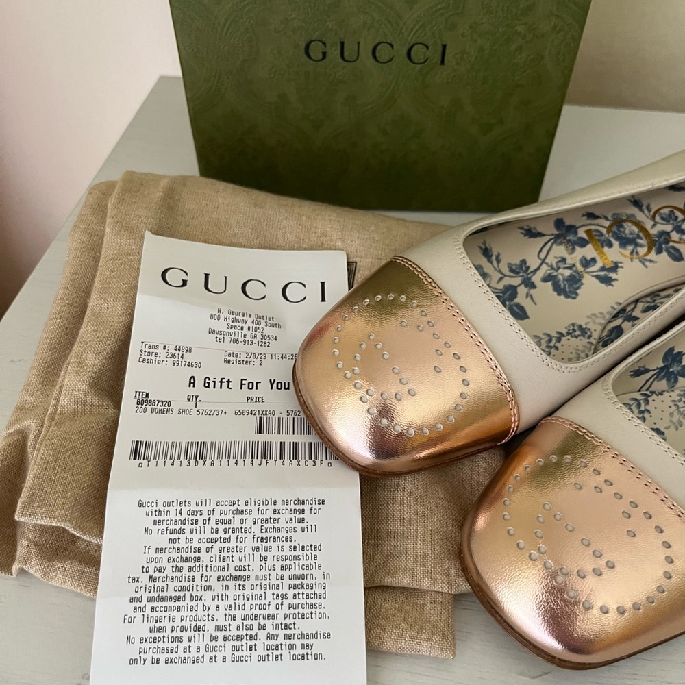 NIB Gucci Women's Leather Ballet Flat Mystic White Shoes Size 37.5 US 7-7.5. - Picture 9 of 9